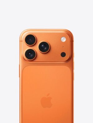 iPhone 17 Pro, back exterior, cosmic orange color, Pro camera system, centered Apple logo