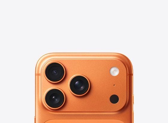 iPhone 17 Pro, back exterior, cosmic orange color, Pro camera system, centered Apple logo