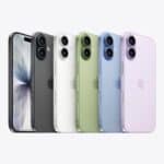 iPhone 17, all five colors: black, white, sage, mist blue, lavender  