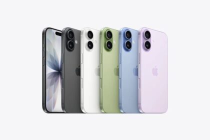 iPhone 17, all five colors: black, white, sage, mist blue, lavender  
