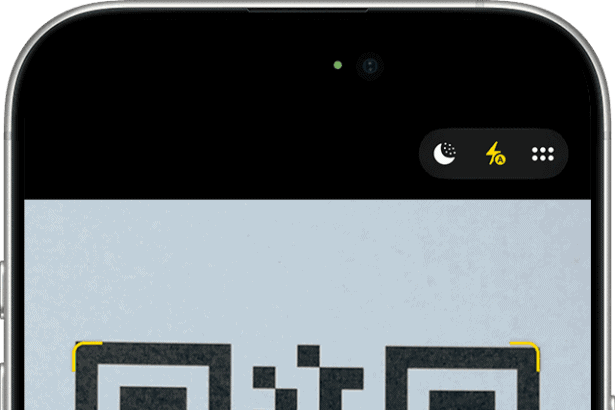 iPhone shown in Camera app with a tappable QR code link.