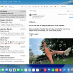 The Mail window is open on the desktop. Emails are displayed with large text.