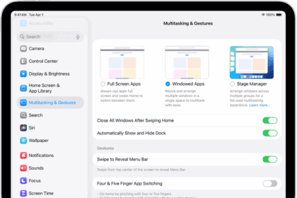 An iPad window showing Multitasking & Gestures settings.