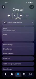 Contact card information on iPhone