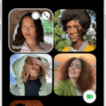 A Group FaceTime call showing five participants in separate tiles.