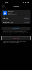 Tap Delete App in iPhone storage settings