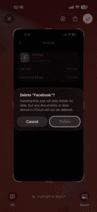 Select Delete in the pop-up menu to uninstall app on iPhone