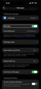 Turn iMessage on in Messages Settings on iPhone