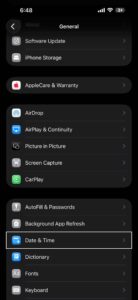 Tap Date & Time in iPhone Settings