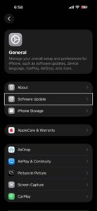 Tap Software Update in general settings on iPhone