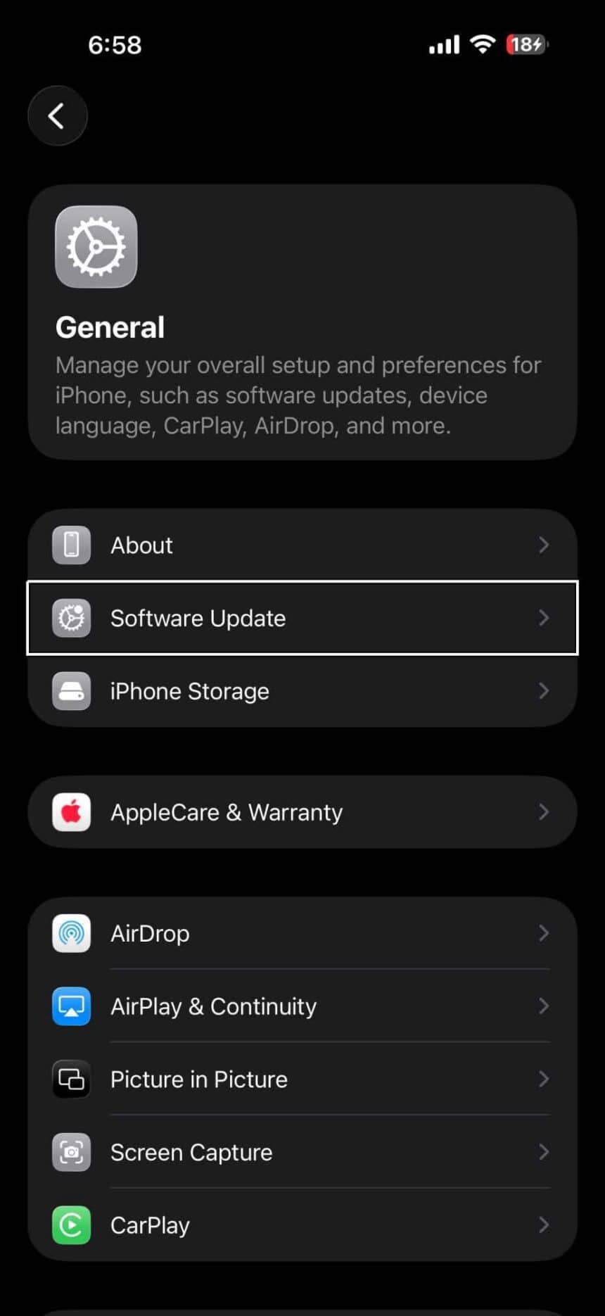 In Settings on iPhone, tap "Software Update"
