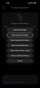 Tap Reset Network Settings in iPhone settings