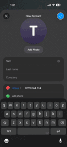 Tap Done button to save new contact