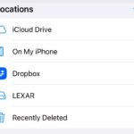 USB drive labelled LEXAR in the iPhone Files app.