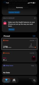 Steps count in Health app for iPhone