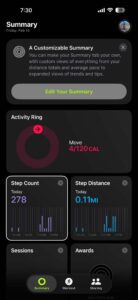 Steps count in Fitness app for iPhone