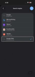 google chrome search engine settings on iPhone
