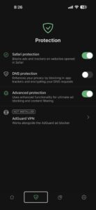 Protection screen in AdGuard Pro app