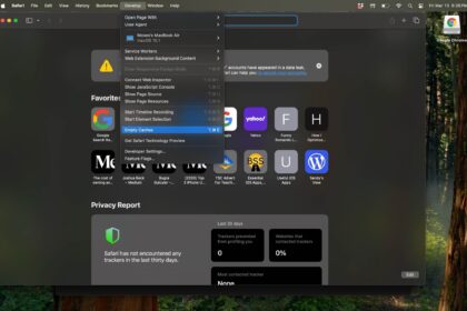 Screenshot showing Empty Caches button in Safari on Mac