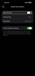 In cellular data options on iPhone, turn off Data Roaming