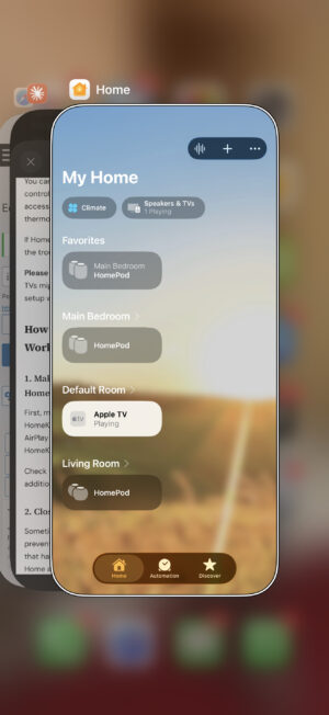 Screenshot showing app switcher on iPhone with home app selected