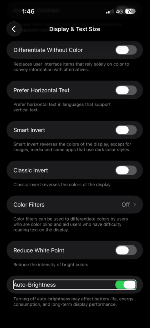 Turn on auto brightness in iPhone settings