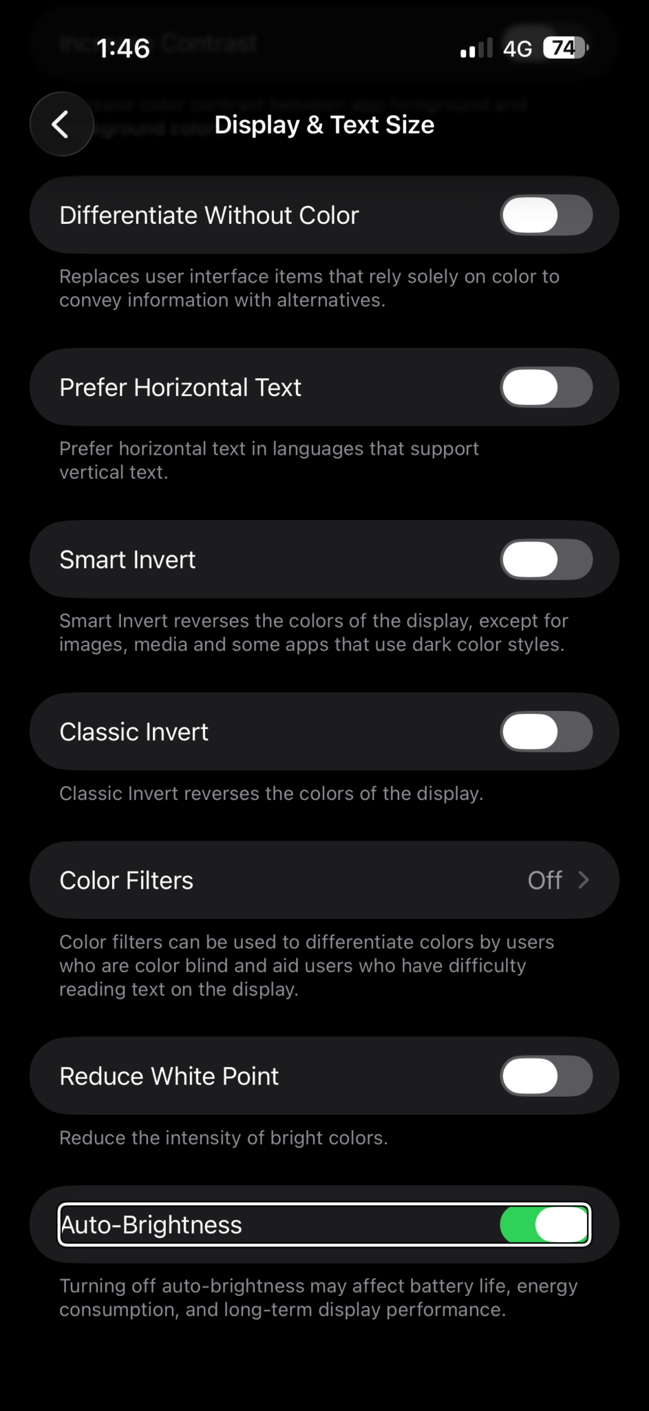 Turn on auto brightness in iPhone settings