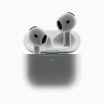 A close-up of AirPods 4.