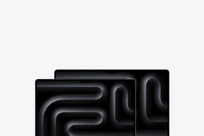 14-inch MacBook Pro, open, silver color, rounded raised feet, 16-inch MacBook Pro, open, space black color, rounded raised feet  