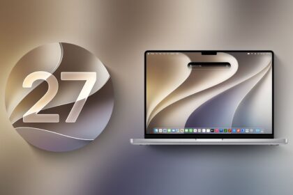 macOS 27 next to MacBook Pro Running macOS 27  