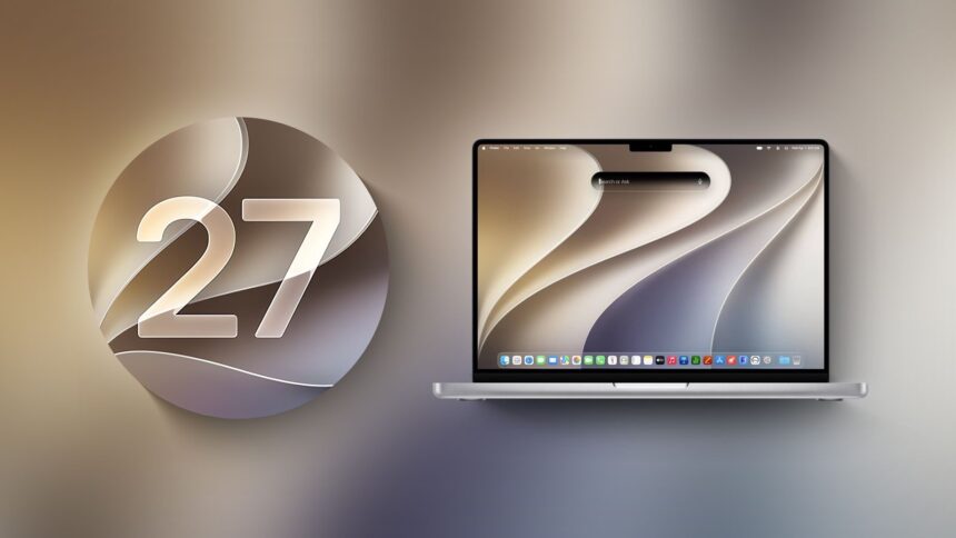 macOS 27 next to MacBook Pro Running macOS 27  