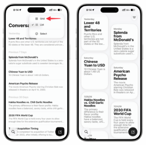 List and Grid view for past Siri conversations on iPhone
