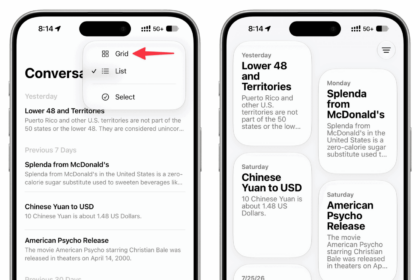 List and Grid view for past Siri conversations on iPhone