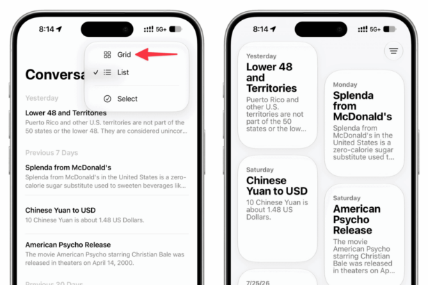 List and Grid view for past Siri conversations on iPhone