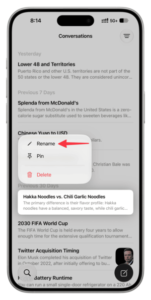 Renaming chat in Siri app on iPhone