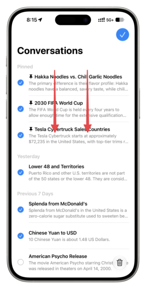 Selecting multiple conversations quickly in Siri AI app in iOS 27