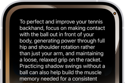 An iPhone showing Siri answering a request about how to improve a tennis backhand.