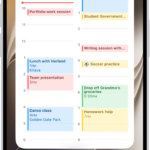 The iPhone Home Screen with an extra-large Calendar widget.