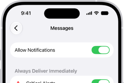 Messages Notification settings in Settings.
