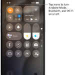 The Control Center screen showing that tapping the top-left button turns on Airplane Mode.