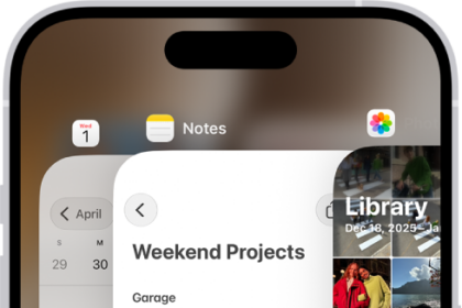 The App Switcher. Icons for the open apps appear at the top, and the current screen for each open app appears below its icon.