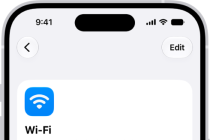 The Wi-Fi options screen in Settings. Wi-Fi is turned on, and a network is selected.