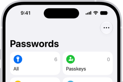 The Home Screen for the Passwords app, with buttons for All, Passkeys, Verification Codes, W-Fi, Security, and Deleted, along with a list of Shared Groups.