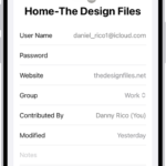 The Passwords app showing details for an account, including User Name, Password, and Website.