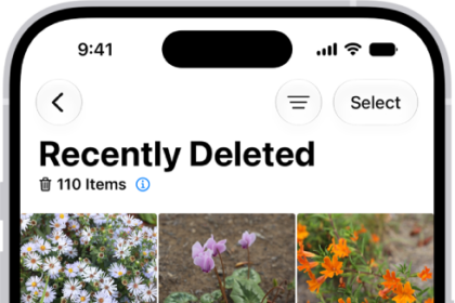 The Recently Deleted folder in the Photos app. Recently deleted photos appear in a grid on the screen.