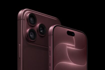 The front of a burgundy iPhone 18 Pro is displayed next to a rear-facing burgundy iPhone 18 Pro Max.
