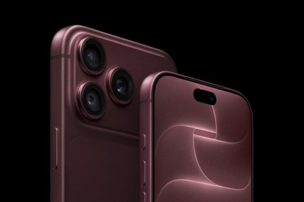 The front of a burgundy iPhone 18 Pro is displayed next to a rear-facing burgundy iPhone 18 Pro Max.
