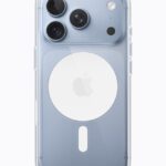 iPhone 18 Pro in glacier is paired with the Clear Case.