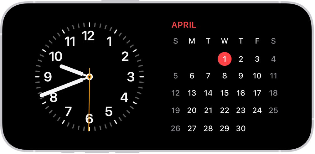 iPhone turned horizontally. The left side of the screen displays a clock and the right side of the screen displays the date.