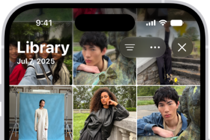 The iPhone screen is filled with a grid of photos, some of which are selected. At the bottom of the screen are the Share and Delete buttons.
